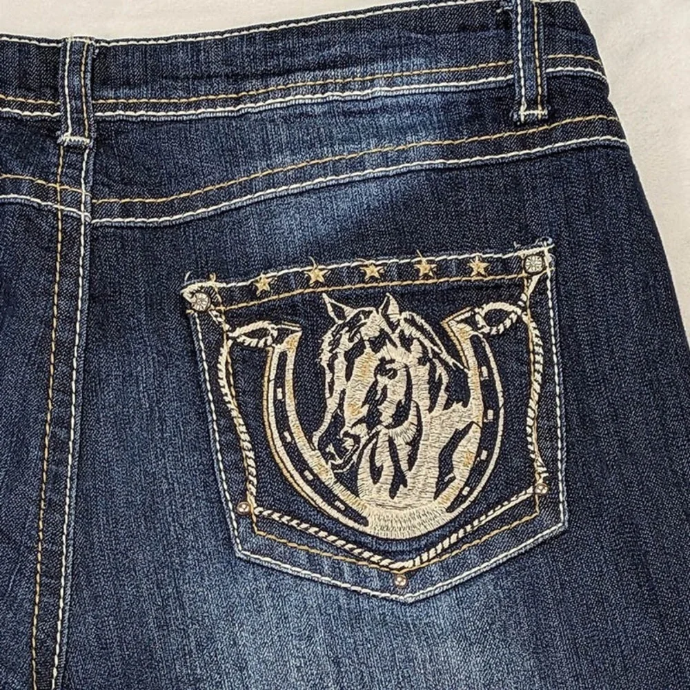 Cato Distressed Jeans Womens 12 Flare Y2K‎ Cowgirl McBling Horse Western Boho